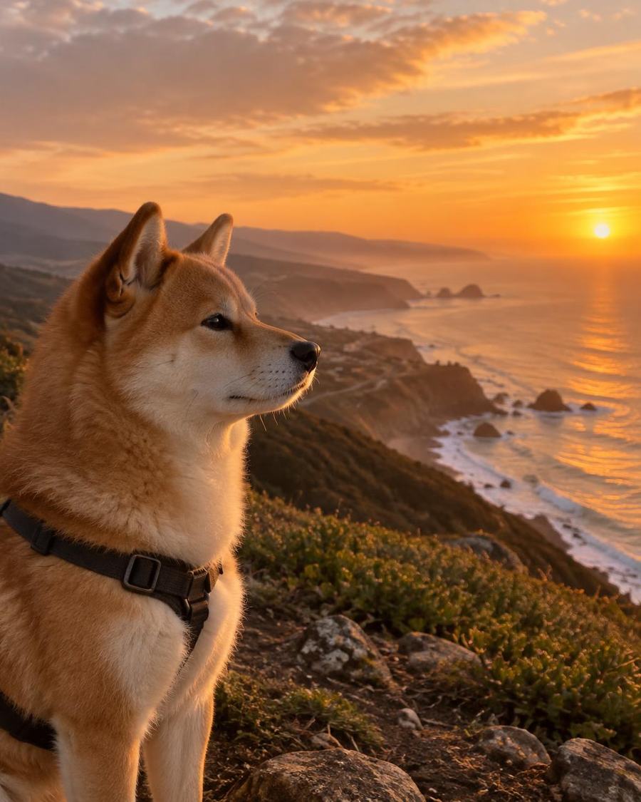 Shiba inu contemplando el atardecer
